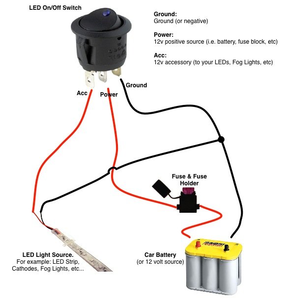 3 Pins Rocker switch wiring diagram